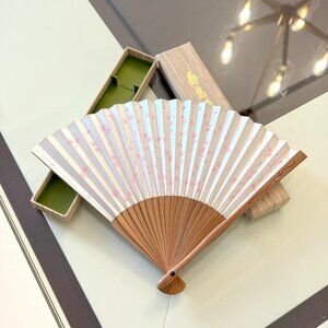 Japanese Hand Crafted Natural Wood Handle 11" Span Handheld Fan!